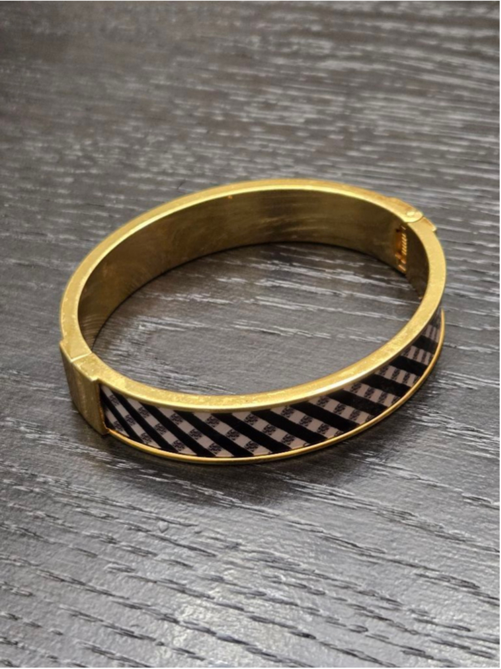 Women's Talbots Gold Tone Black & White Striped Bangle Bracelet One Size